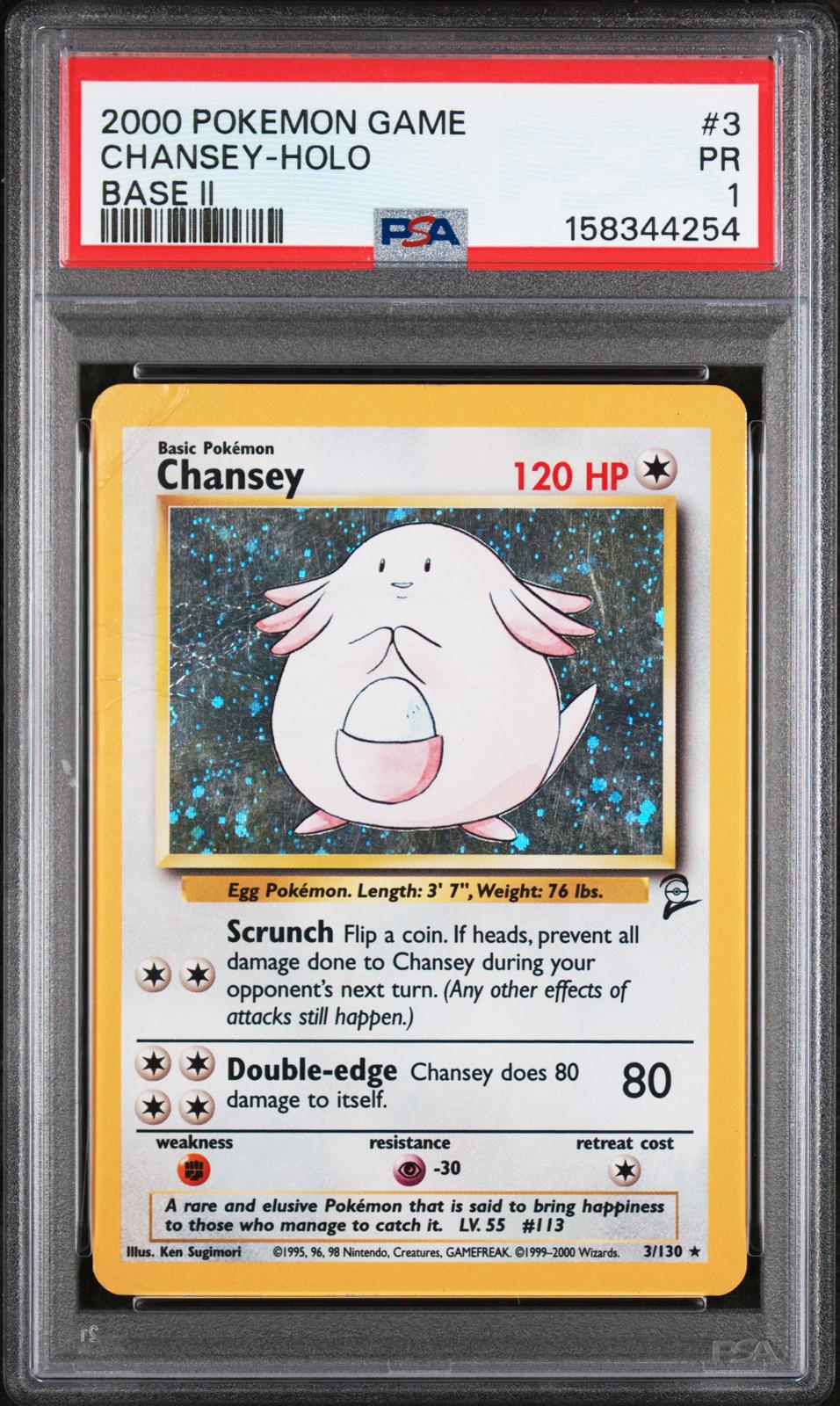 Chansey Holo PSA 1 2000 Base Set 2 #3 - LOW POP