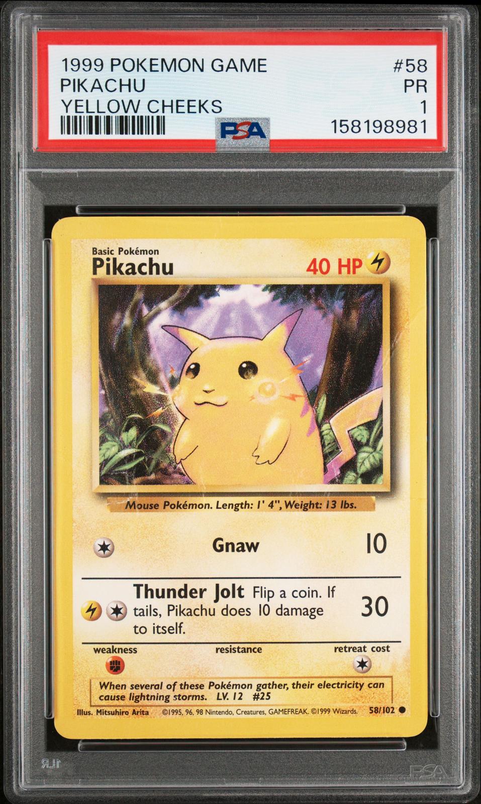 Pikachu Yellow Cheeks PSA 1 1999 Base Set #58