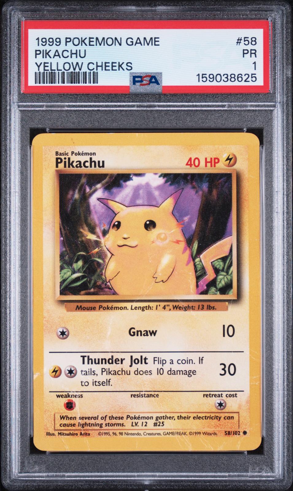 Pikachu Yellow Cheeks PSA 1 1999 Base Set #58