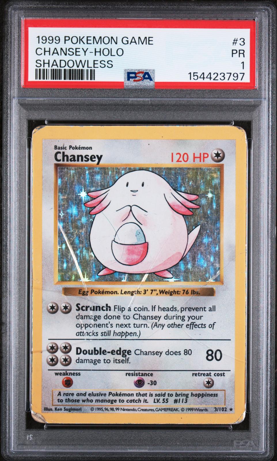 Chansey Holo PSA 1 1999 Base Set Shadowless #3
