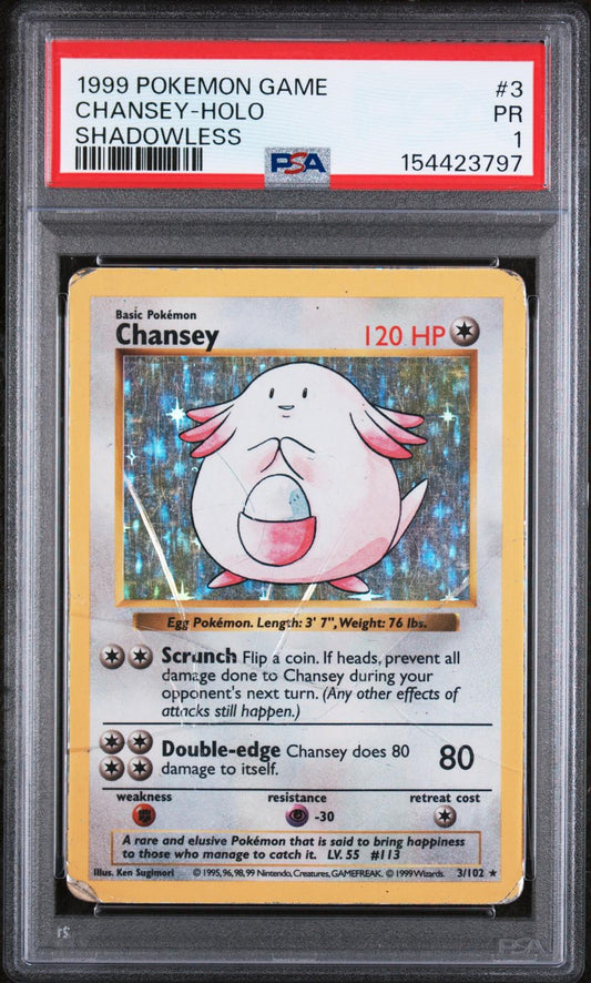 Chansey Holo PSA 1 1999 Base Set Shadowless #3
