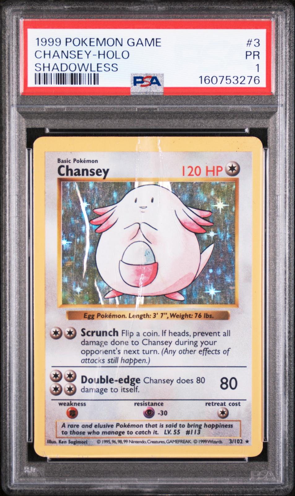 Chansey Holo PSA 1 1999 Base Set Shadowless #3