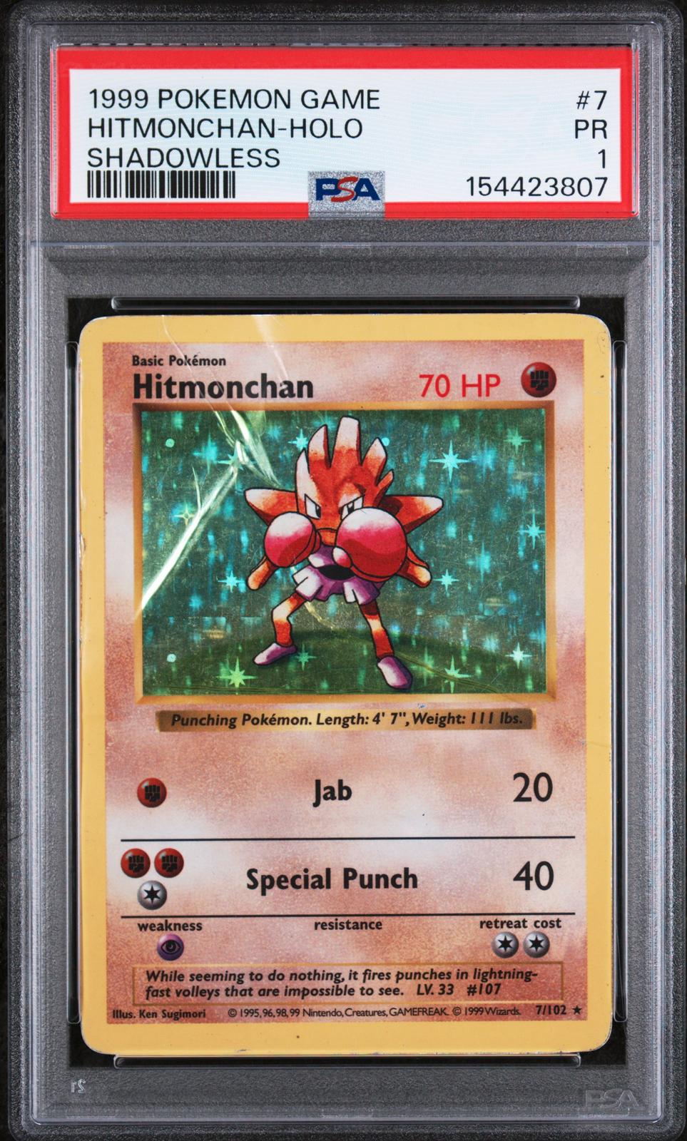 Hitmonchan Holo PSA 1 1999 Base Set Shadowless #7