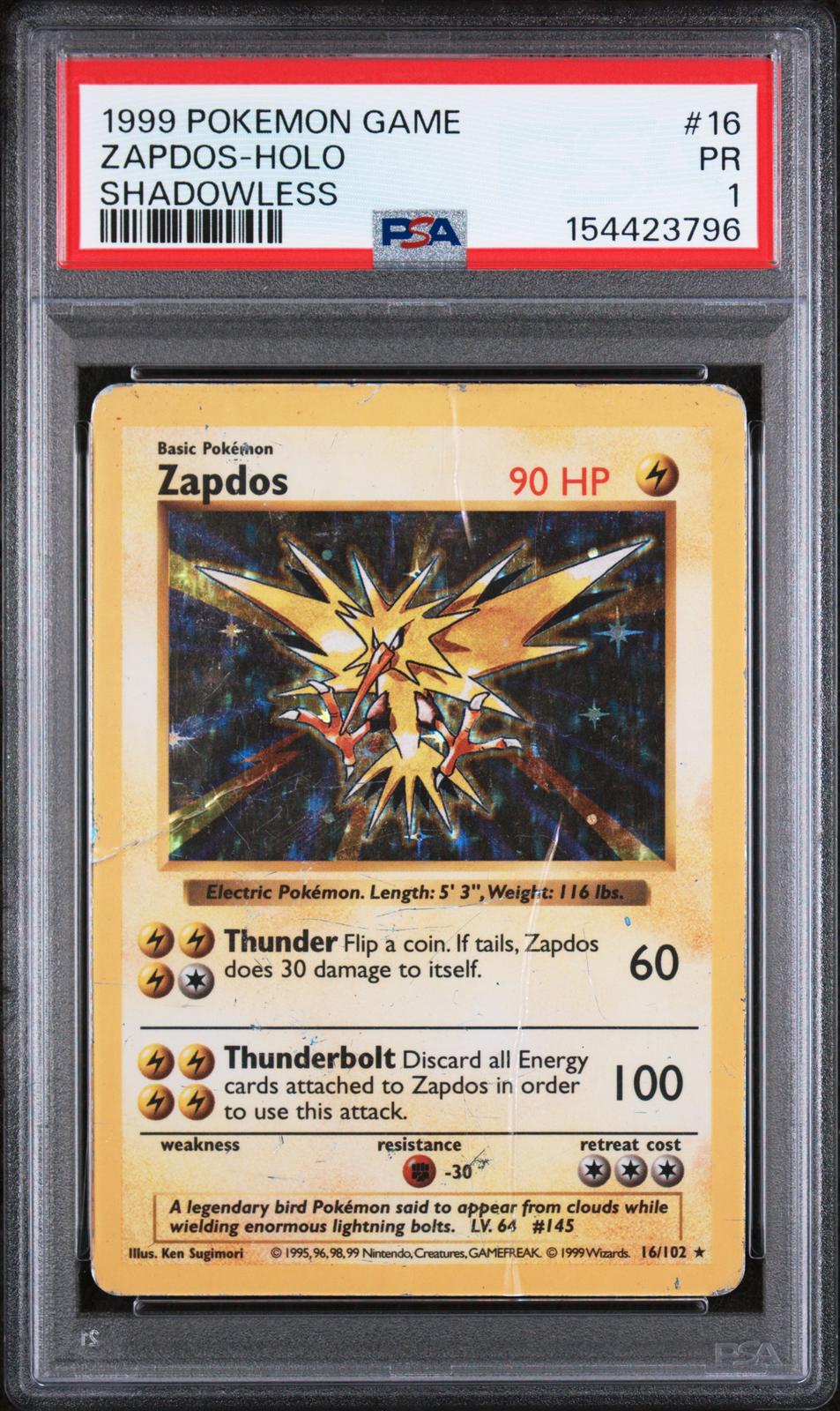 Zapdos Holo PSA 1 1999 Base Set Shadowless #16