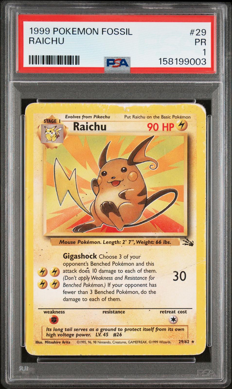 Raichu PSA 1 1999 Pokemon Fossil #29 - POP 10