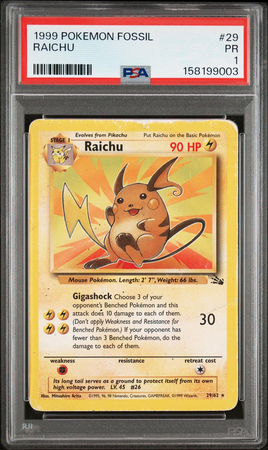 Raichu PSA 1 1999 Pokemon Fossil #29 - POP 10