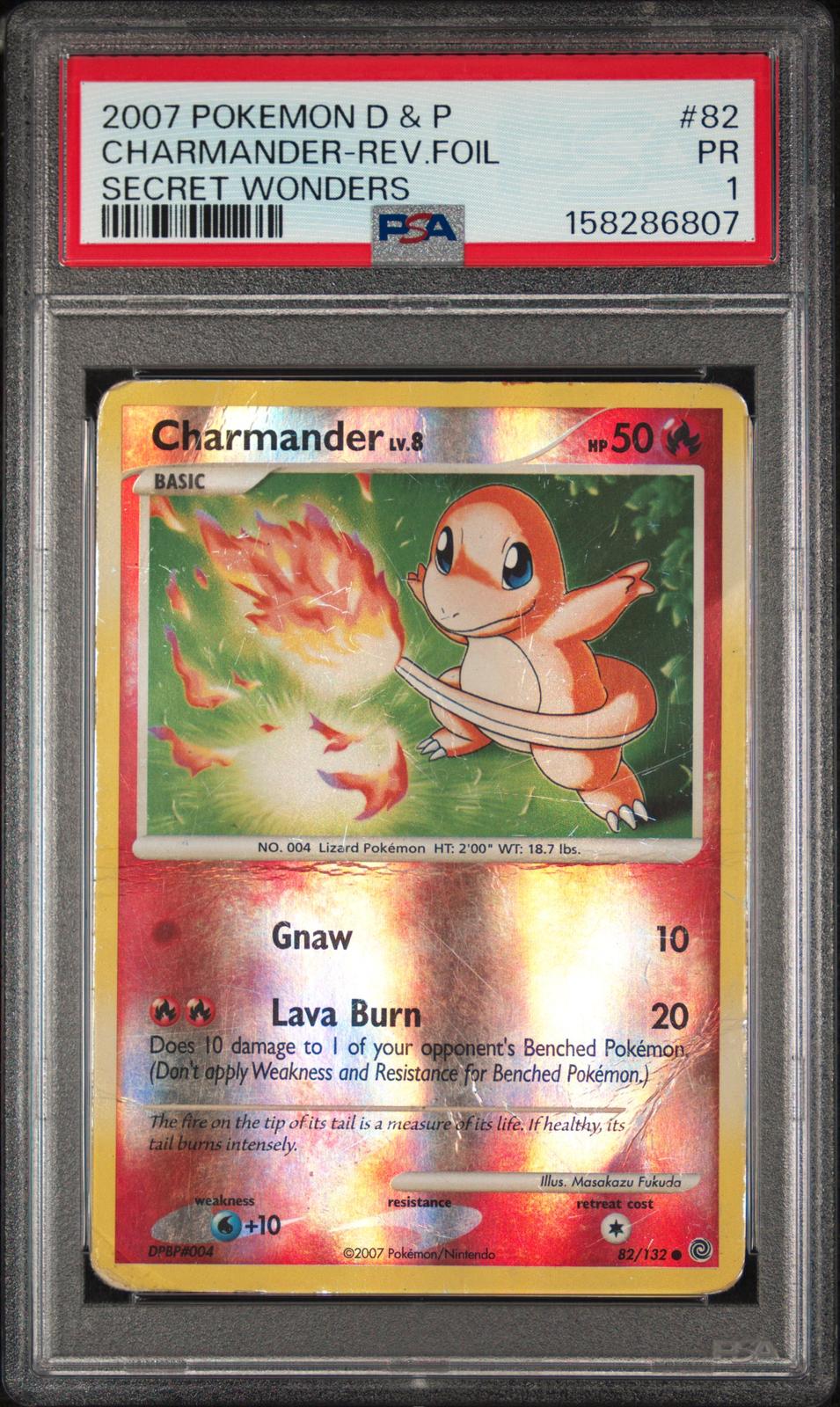 Charmander Reverse Holo PSA 1 2007 Diamond & Pearl Secret Wonders #82 - POP 2