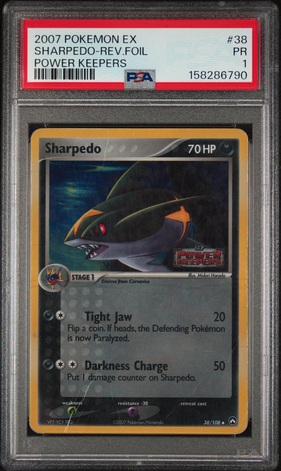 Sharpedo Reverse Holo PSA 1 2007 Pokemon EX Power Keepers #38 - POP 4