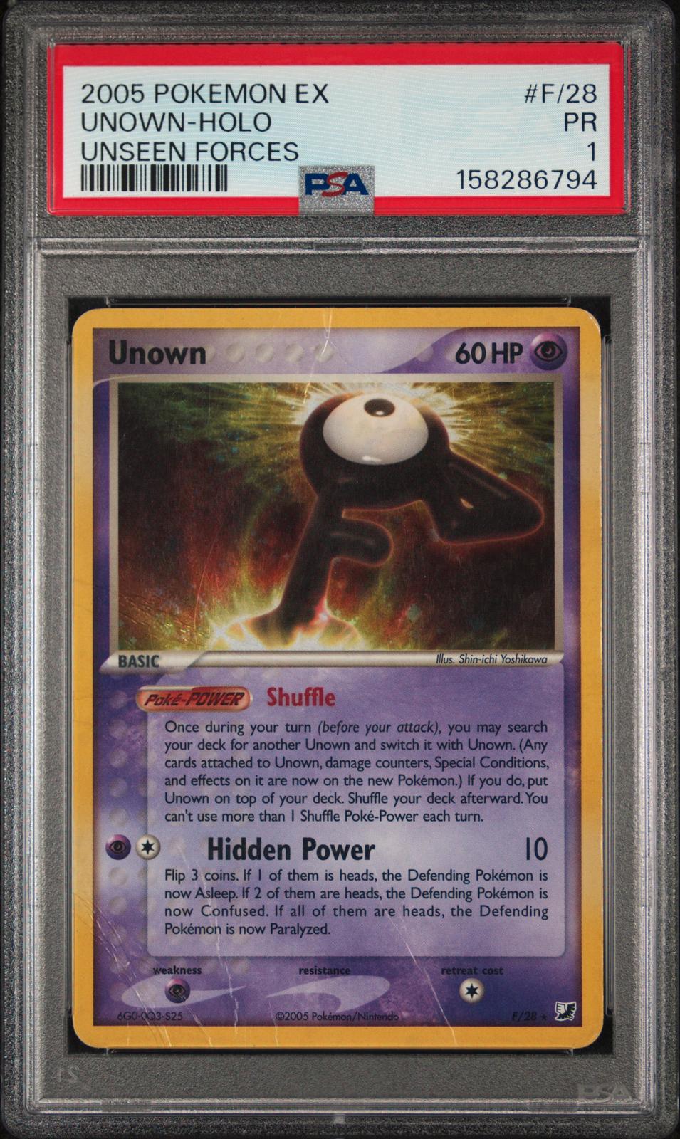 Unown Holo PSA 1 2005 Pokemon EX Unseen Forces #F/28 - POP 1