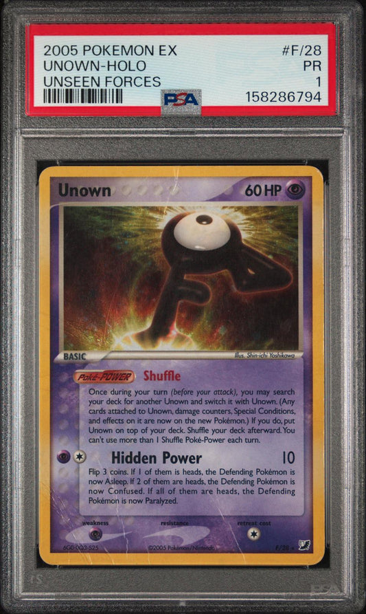 Unown Holo PSA 1 2005 Pokemon EX Unseen Forces #F/28 - POP 1