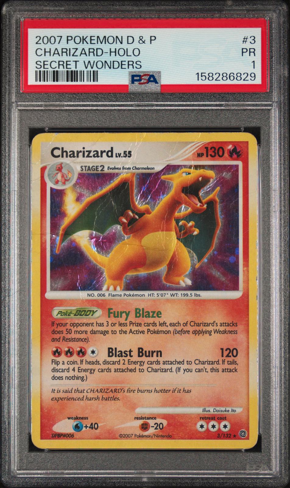Charizard Holo PSA 1 2007 Pokemon Diamond & Pearl Secret Wonders #3