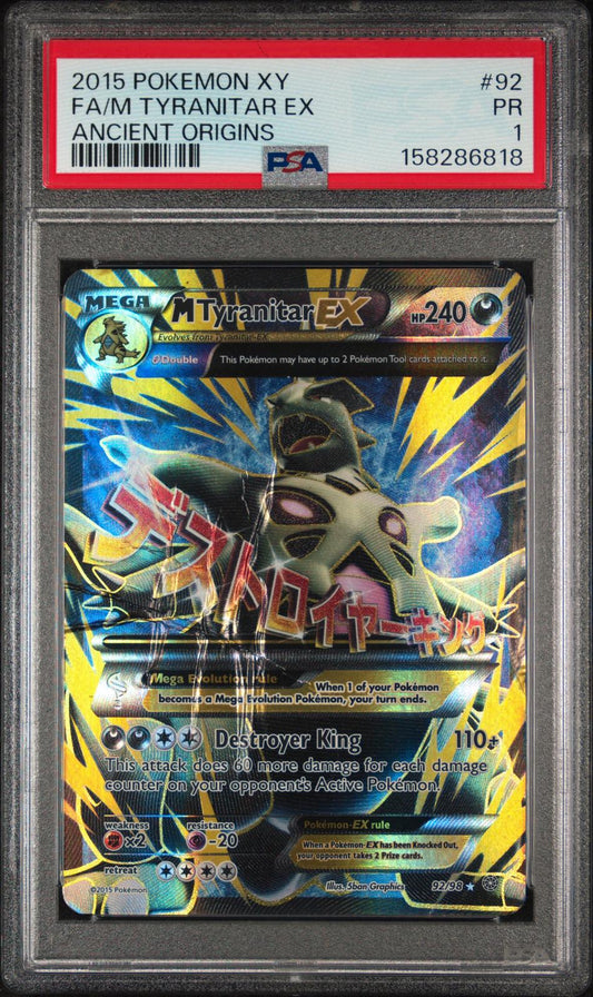 M Tyranitar EX PSA 1 2015 Pokemon XY Ancient Origins #92 - POP 28