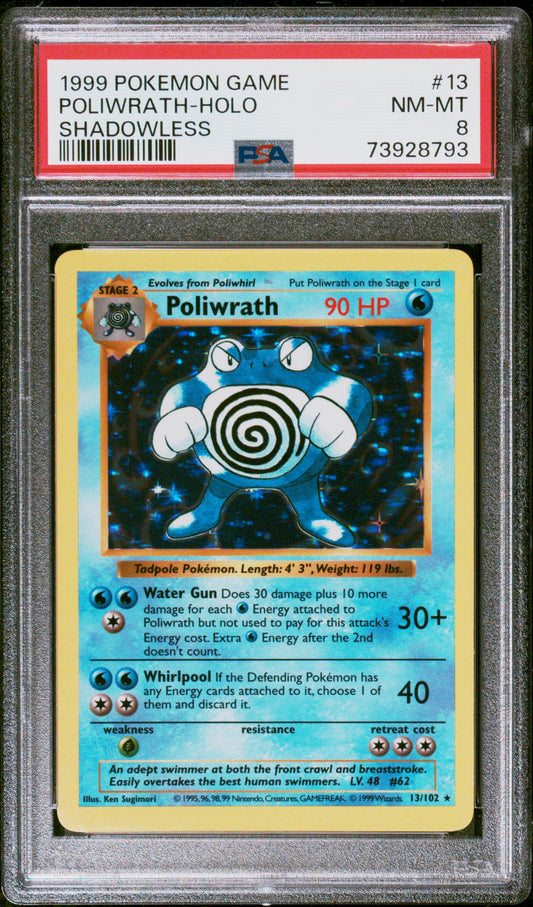 Poliwrath-Holo Shadowless PSA 8 1999 Pokemon Game #13