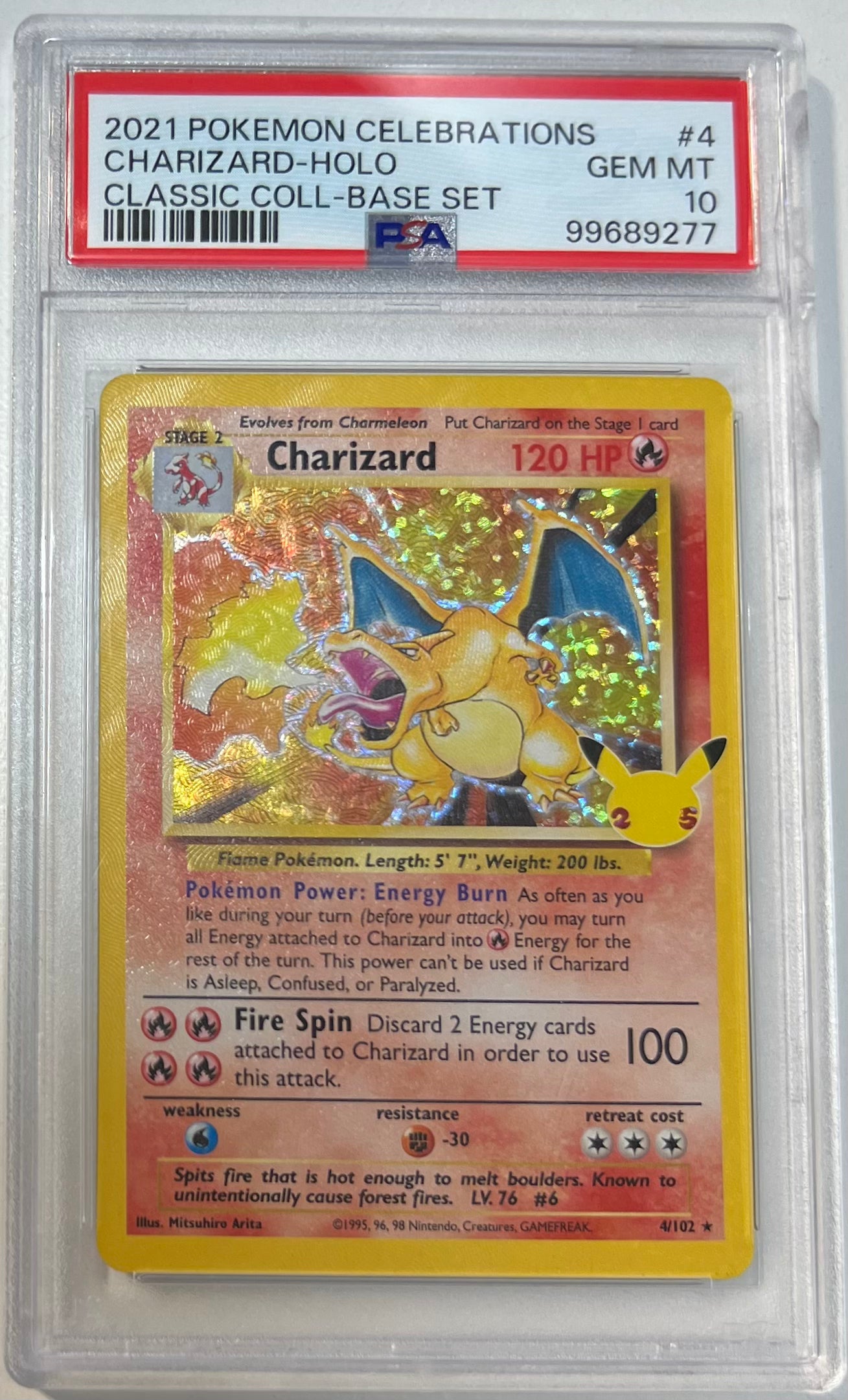 Charizard Holo PSA 10 2021 Celebrations Class Coll #4 (Damage on slab)
