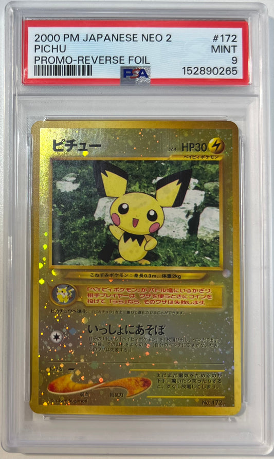 Pichu Promo Reverse Holo PSA 9 2000 Japanese Neo 2 #172 (Minor Crack)