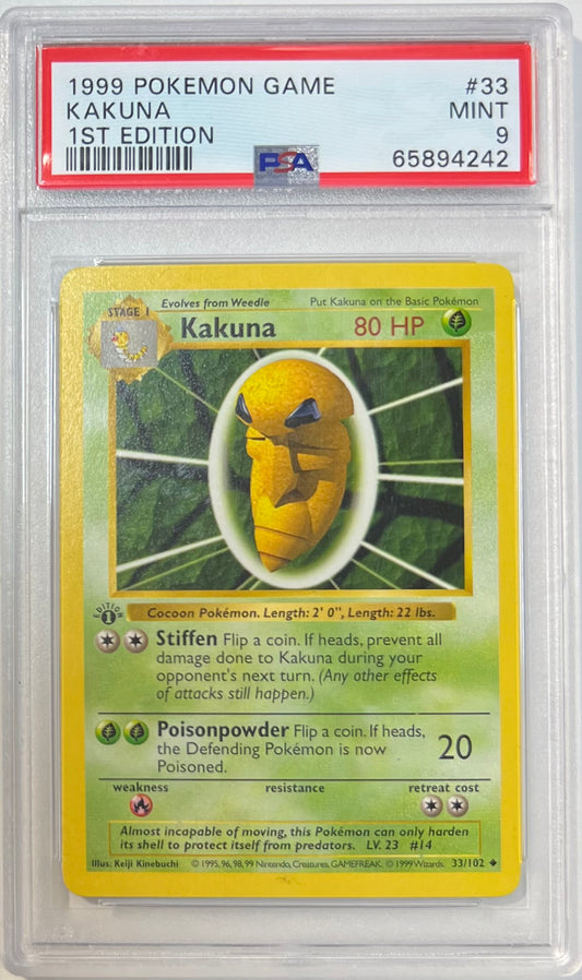 Kakuna 1st Edition PSA 9 1999 Pokemon Base Set Shadowless #33