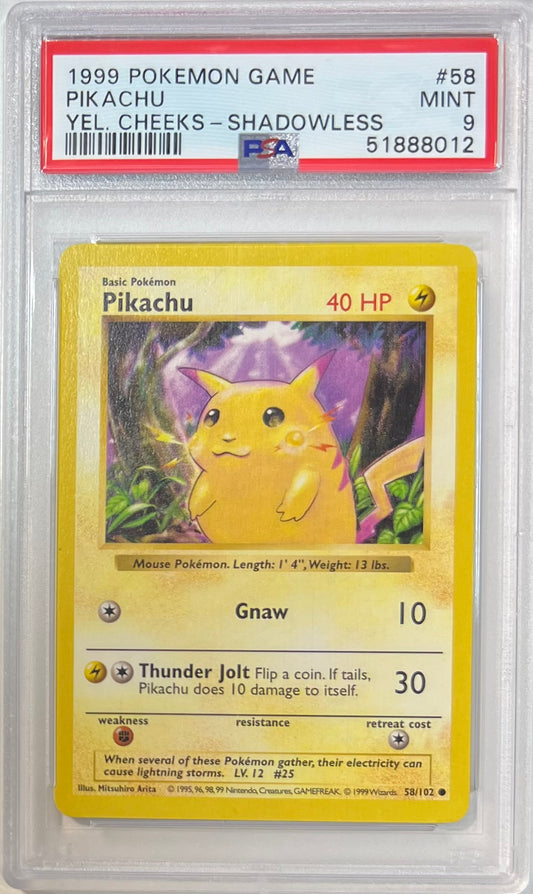 Pikachu Yellow Cheeks Shadowless PSA 9 1999 #58
