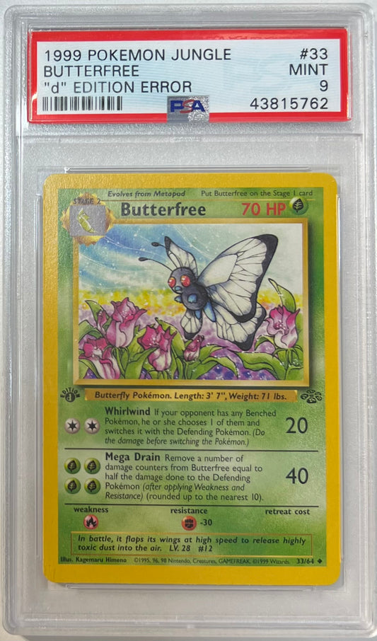 Butterfree 1st Edition "D" Error PSA 9 1999 Pokemon Jungle #33