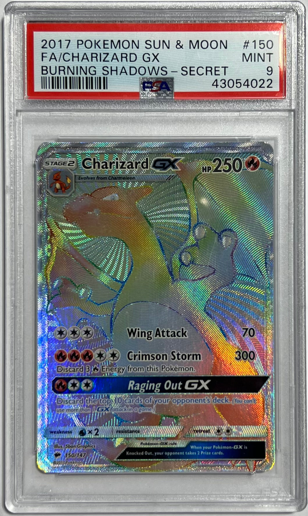 Charizard GX Secret PSA 9 2017 Pokemon Sun & Moon Burning Shadows #150
